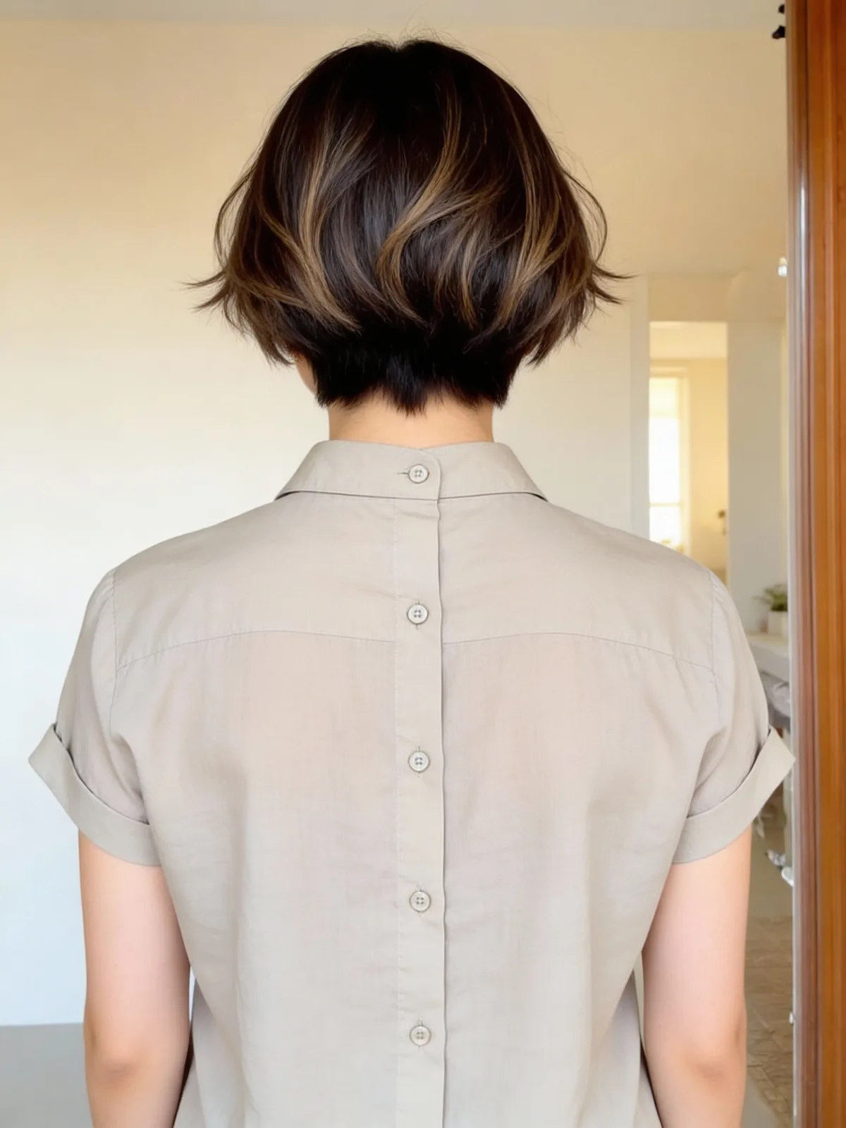 Tapered Wavy Bob in Chocolate Brown with Caramel Highlights